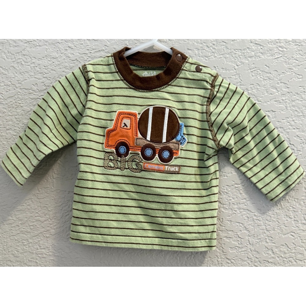 Carters Child of Mine Shirt Big Cement Truck 3-6 Months Orange‎ Green Stripes
